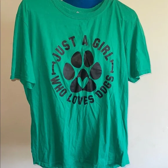 Gildan Green Short Sleeve Tee - Just a Girl Who Loves Dogs - Picture 1 of 5